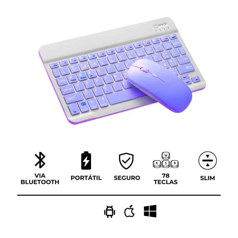 Teclado Sem Fio Bluetooth Recarregável Com Mouse