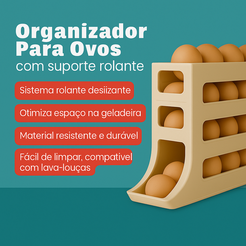 Organizador Para Ovos com Suporte Rolante Bege